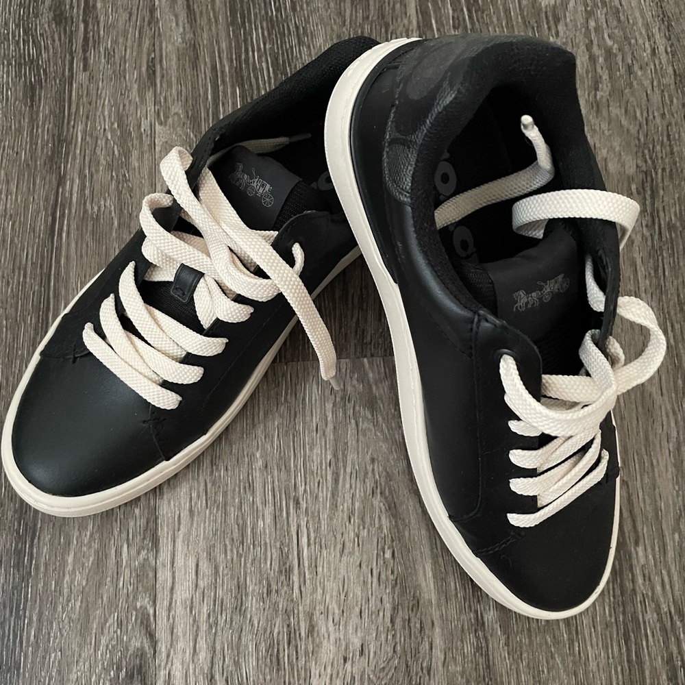 Coach Black Leather Sneakers with White Accents